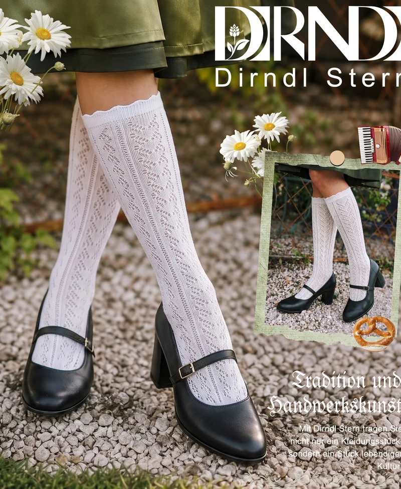 DIRNDLSTERN Trachtenstrümpfe Damen Trachten Socken - Dirndlstrümpfe Trachtensocken Söckchen mit Rüschen für Oktoberfest
