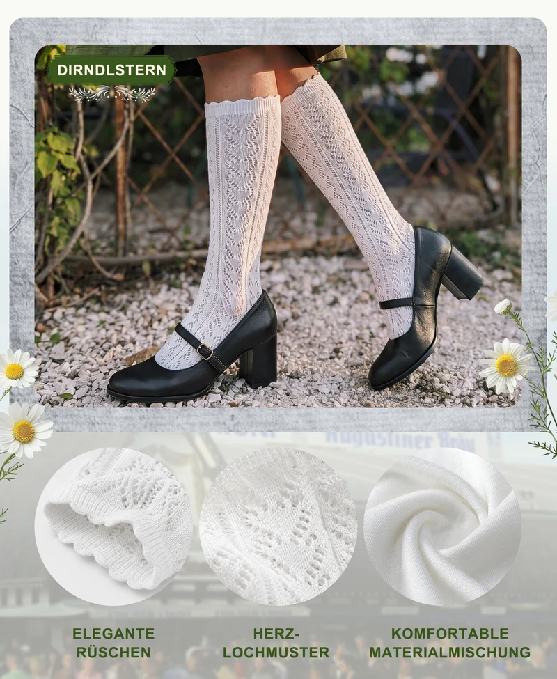 DIRNDLSTERN Trachtenstrümpfe Damen Trachten Socken - Dirndlstrümpfe Trachtensocken Söckchen mit Rüschen für Oktoberfest