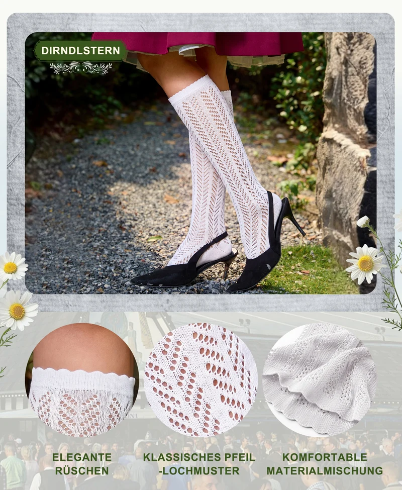 DIRNDLSTERN Trachtenstrümpfe Damen Socken – Trachtensocken Söckchen mit Rüschen für Oktoberfest