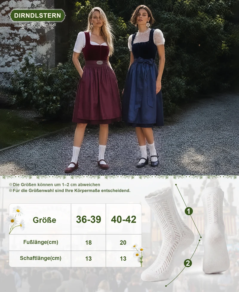 DIRNDLSTERN Trachtensocken Damen Socken – Trachtenstrümpfe Söckchen mit Rüschen für Oktoberfest