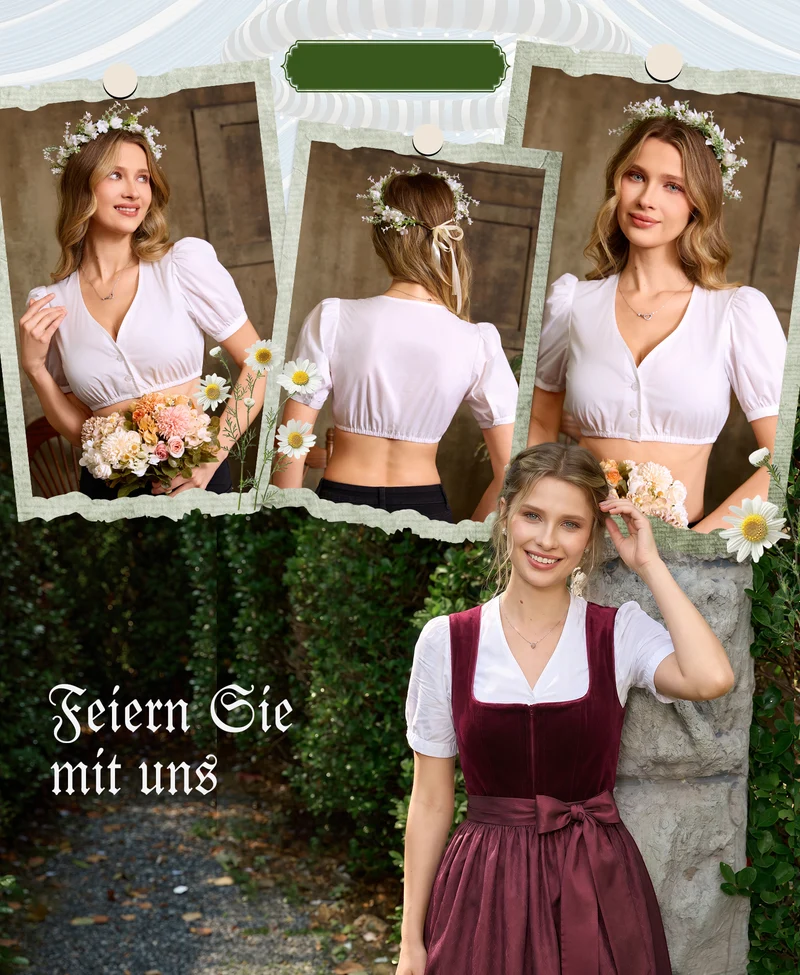DIRNDLSTERN Bluse Damen Weiß - Dirndlbluse Puffärmel Trachtenbluse Damen Modern Oktoberfest