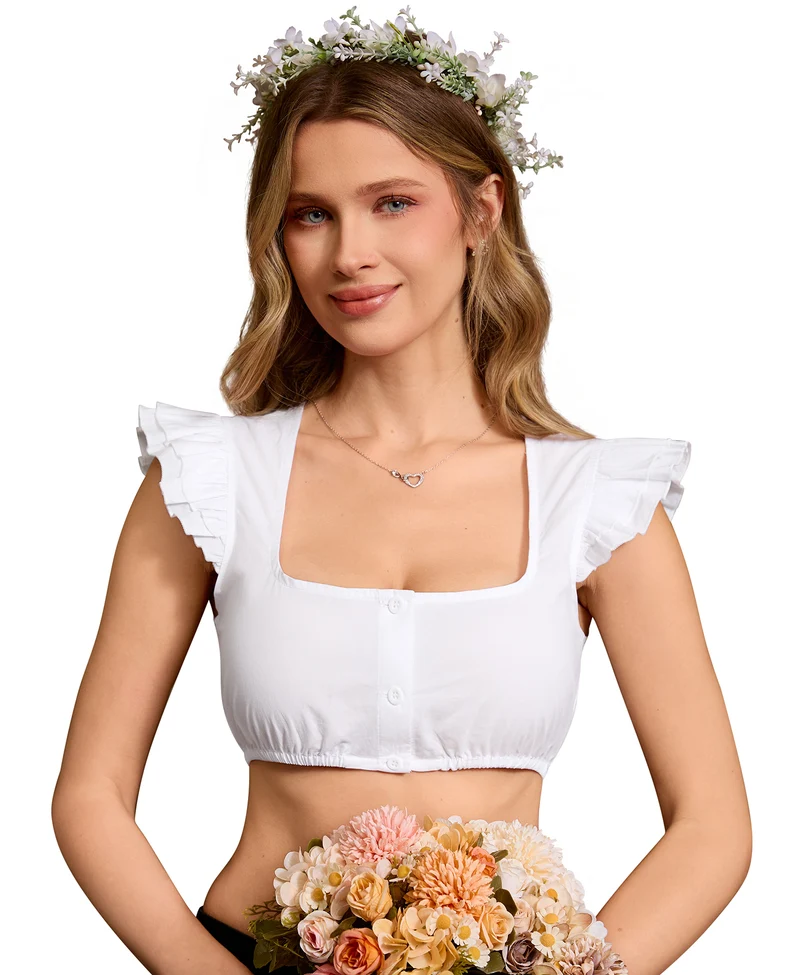 DIRNDLSTERN Dirndlbluse Damen Weiß Flügelärmel – Moderne Dirndl Bluse Trachtenbluse für Oktoberfest