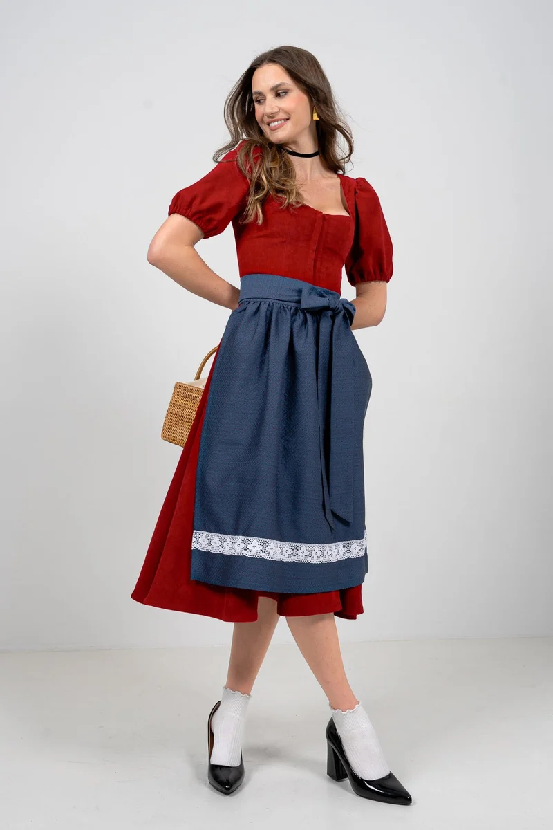 CORD DIRNDL FLARE TULIP KNALLROT/ BLAU