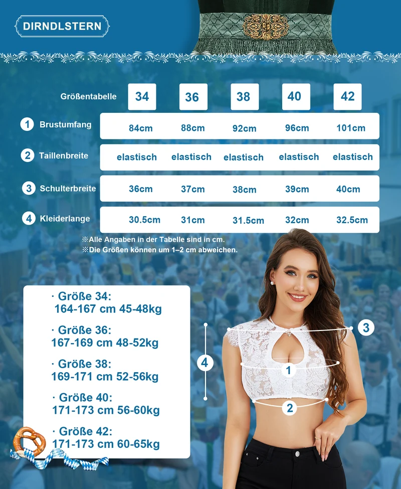 DIRNDLSTERN Damen Dirndlbluse Spitze Kurzarm - Bluse Weiß Elegante Trachtenbluse für Oktoberfest