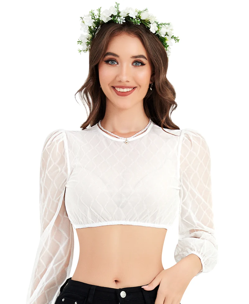DIRNDLSTERN Bluse Damen Weiß - Dirndlbluse Langarm Trachtenbluse Elegant für Oktoberfest