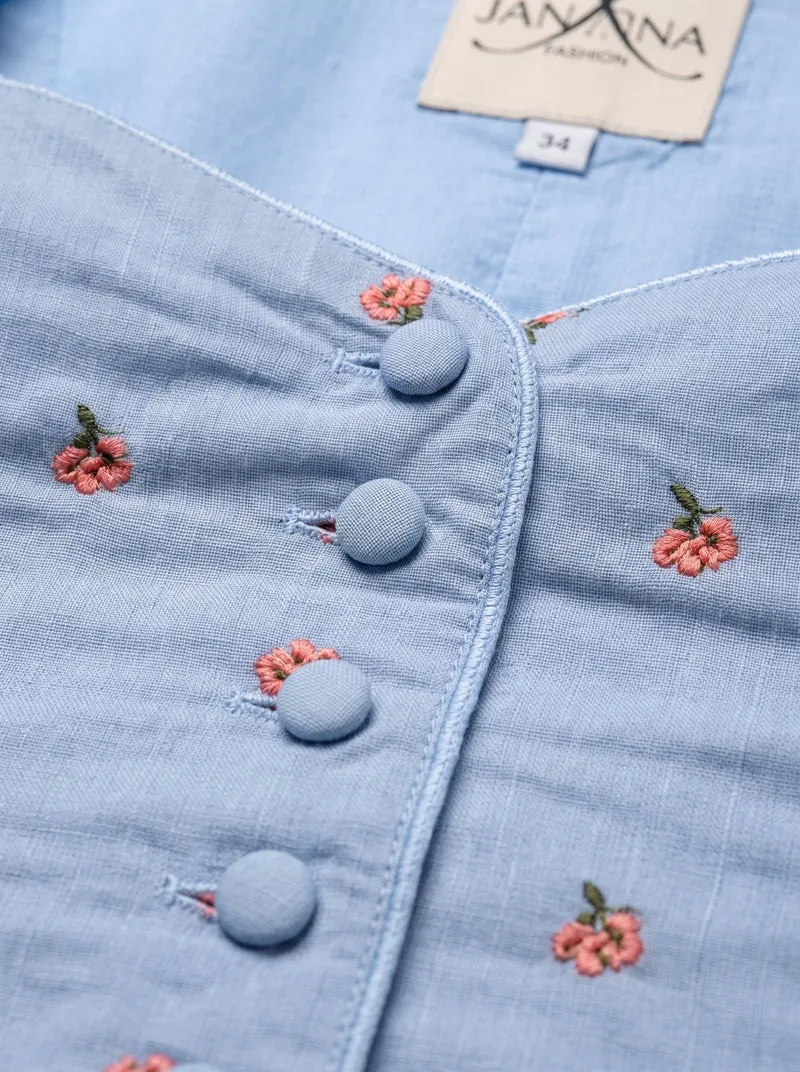 TRACHTENMIEDER LEINEN FLORAL EMBROIDERY HELLBLAU