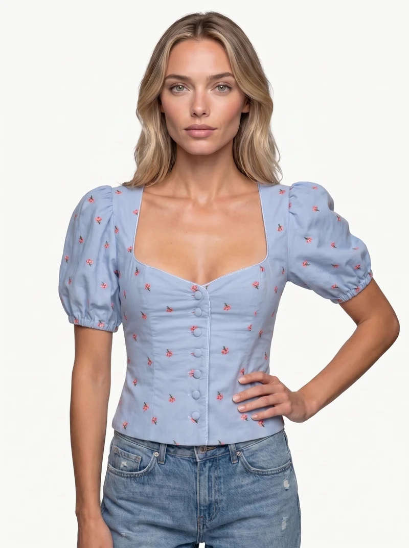 TRACHTENMIEDER LEINEN FLORAL EMBROIDERY HELLBLAU