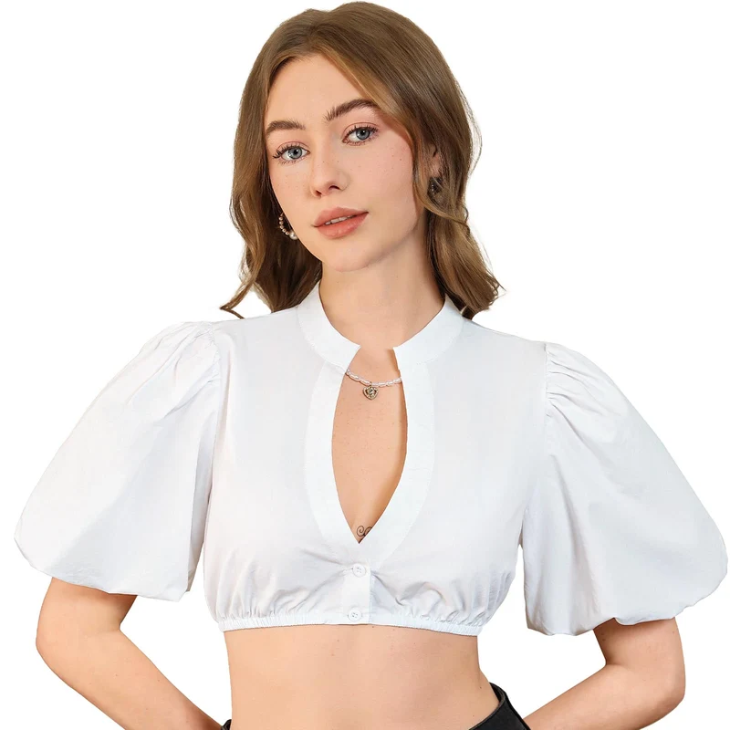 DIRNDLSTERN Dirndl Bluse Damen Weiß - Dirndlbluse Puffärmel Trachtenbluse Modern Oktoberfest Outfit