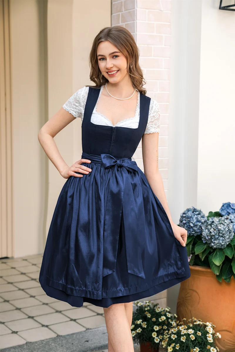 DIRNDLSTERN Dirndl Damen Blau Ohne - Schnürung Midi Damen Outfit Oktoberfest 2025