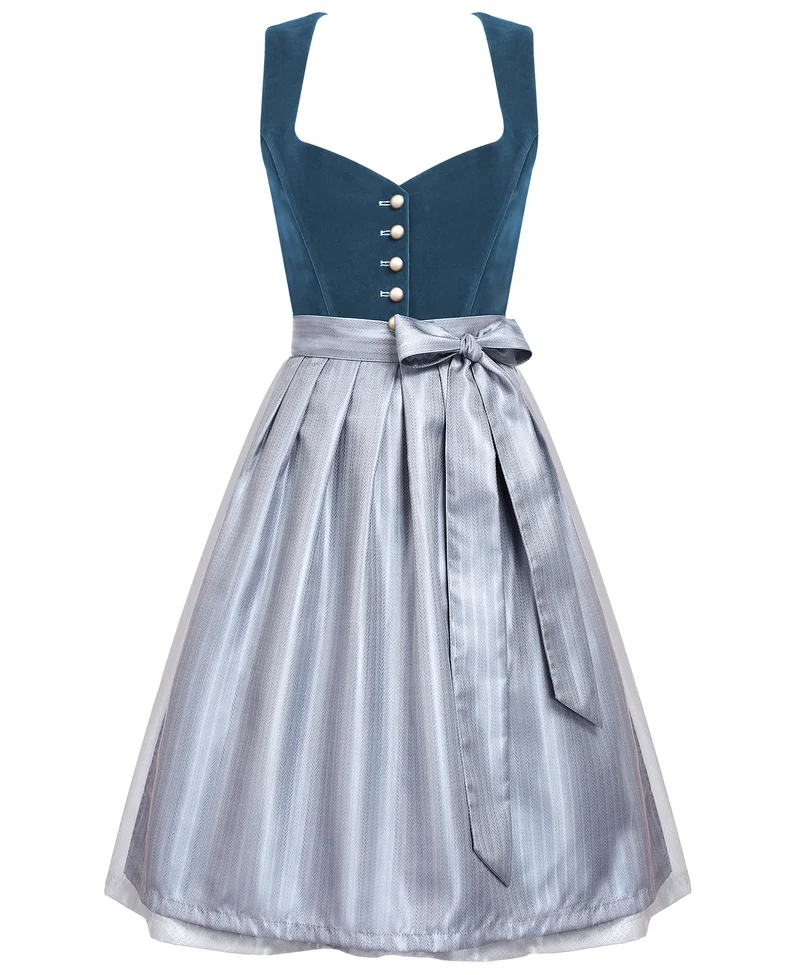 DIRNDLSTERN Dirndl Damen Midi Blau - Dirndlkleid Samt Trachtenmode Kleid mit Dirndlschürze Trachtenkleid für Oktoberfest