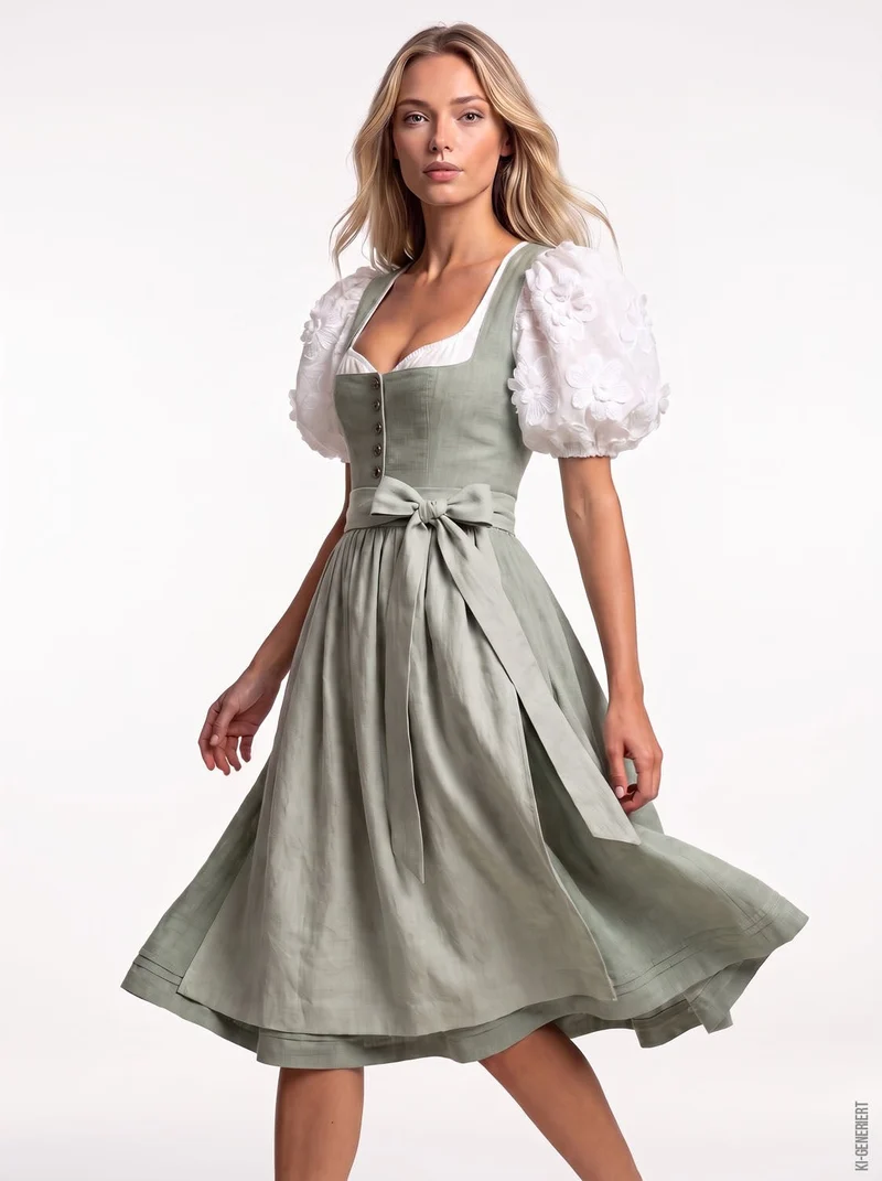 LEINEN DIRNDL MONOCHROME TRADITION SALBEIGRÜN