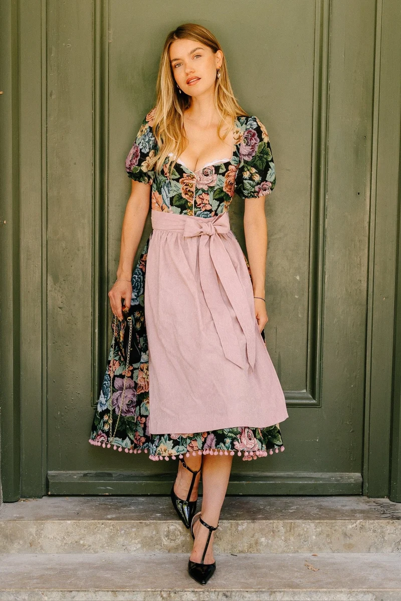 DIRNDL VINTAGE GOBELIN FLOWERS SCHWARZ/ ALTROSA