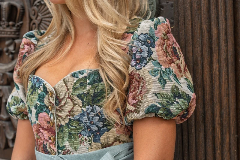 DIRNDL VINTAGE GOBELIN FLOWERS BEIGE/ LINDGRÜN