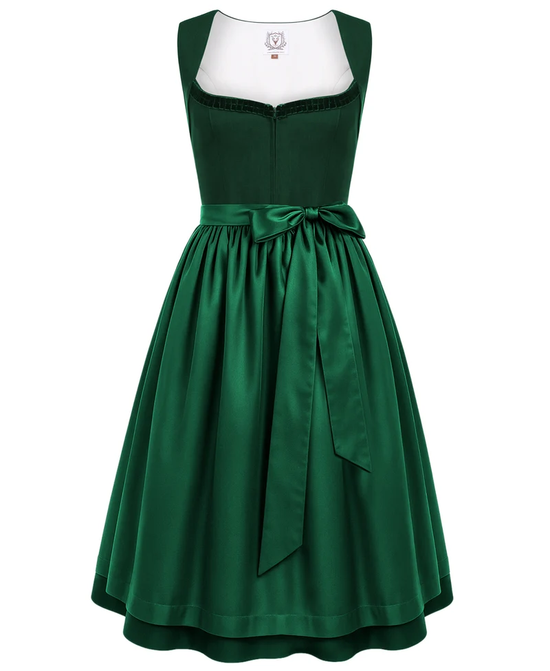 DIRNDLSTERN Dirndl Damen Trachtenrock Grün - Midi Trachtenkleid für Oktoberfest Leinen Dirndlkleid mit Dirndlschürzen