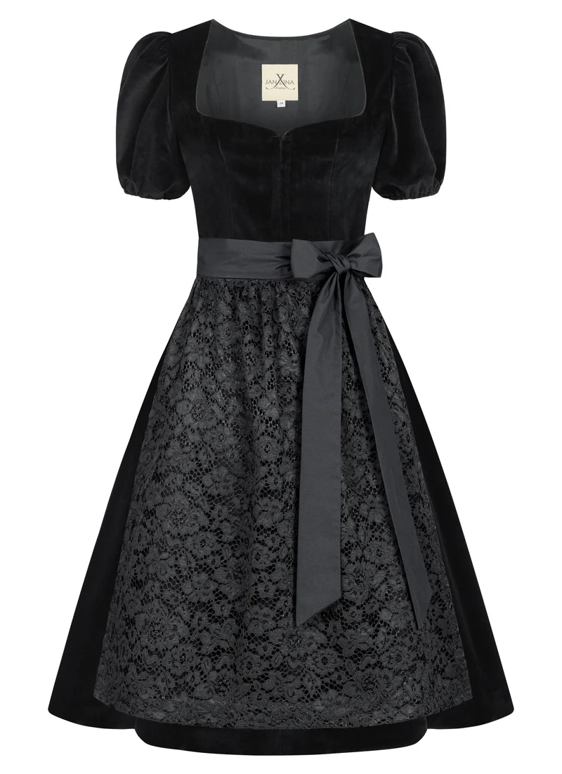 SAMT DIRNDL BLACK VELVET EDITION FOLKLORE SCHWARZ MIT 2 SCHÜRZEN