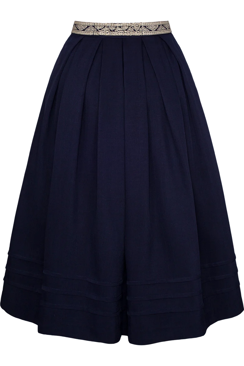 Langer Trachtenrock mit verziertem Gürtel - dunkelblau