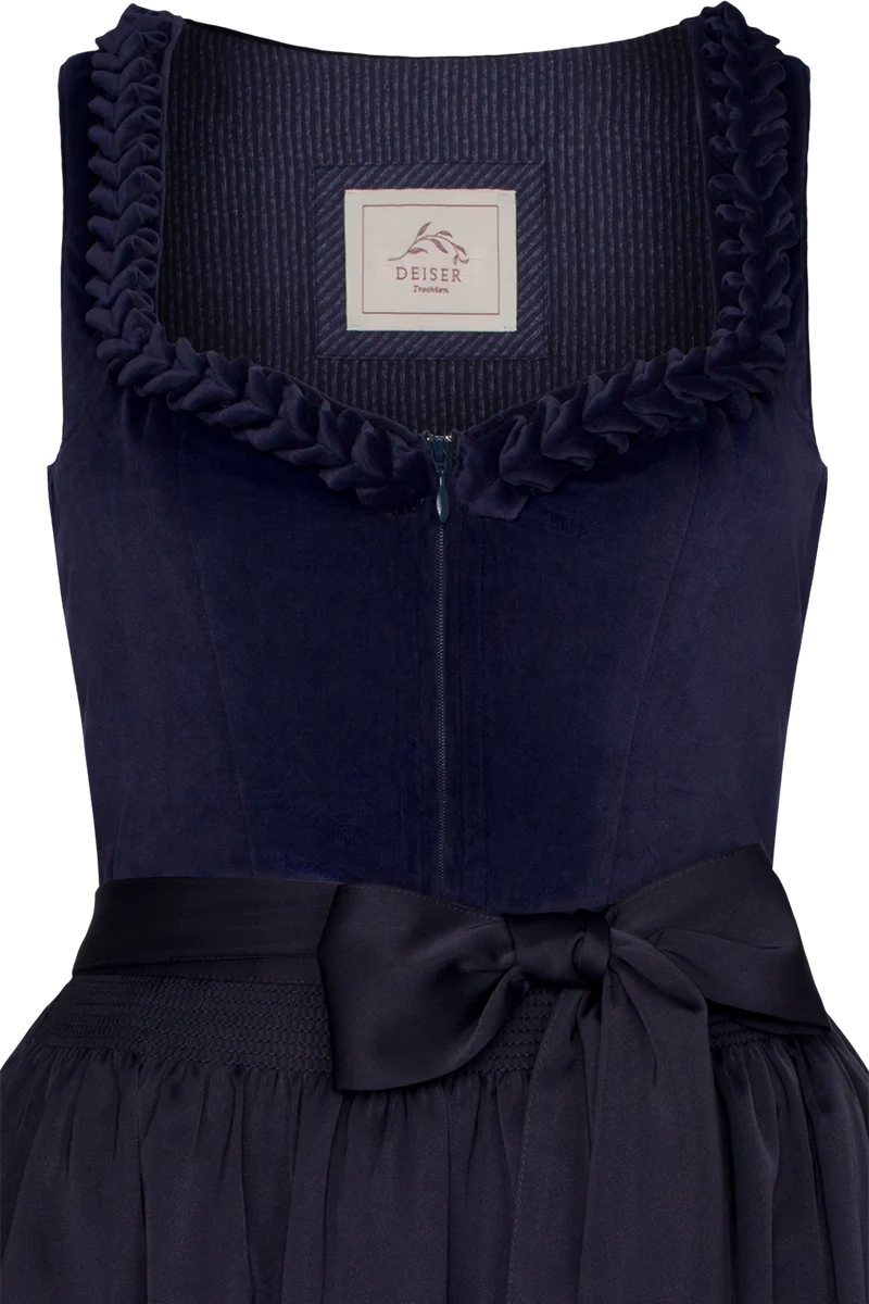 Monochromes Midi-Samtdirndl mit Froschgoscherln - marine
