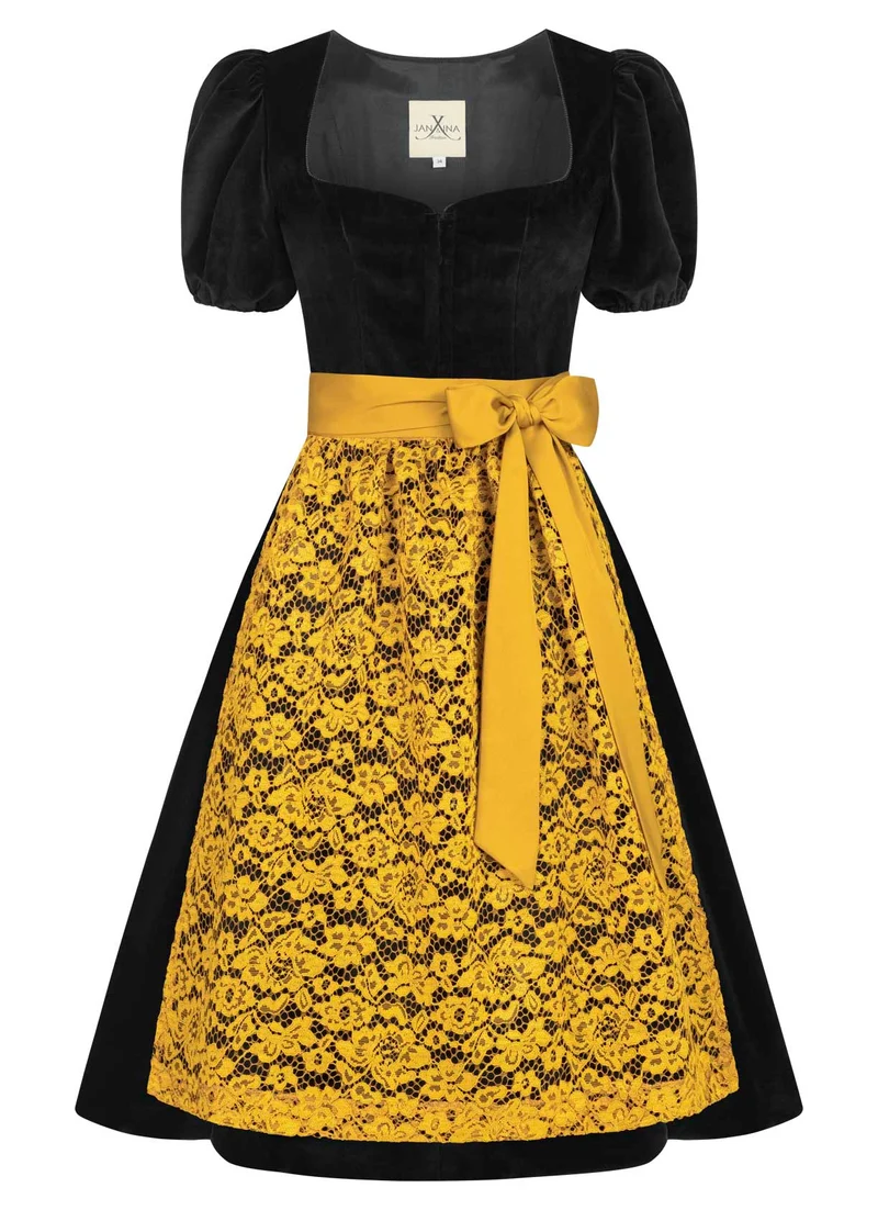 SAMT DIRNDL BLACK VELVET EDITION FOLKLORE SCHWARZ MIT 2 SCHÜRZEN