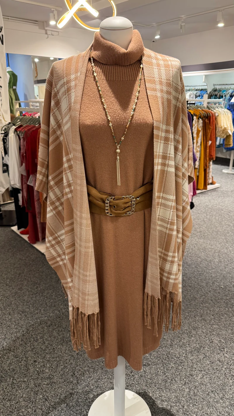 Poncho beige kariert