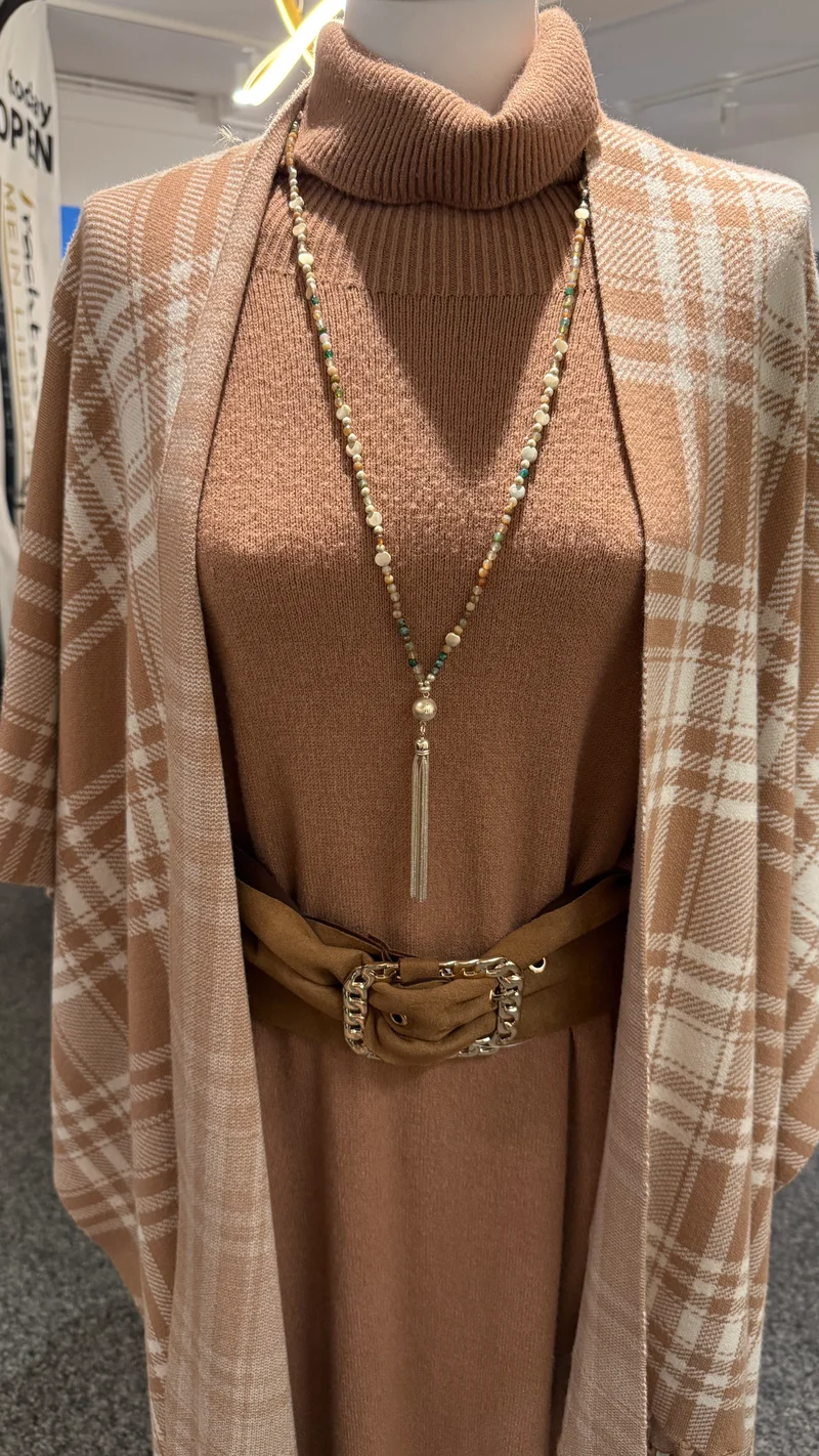 Poncho beige kariert