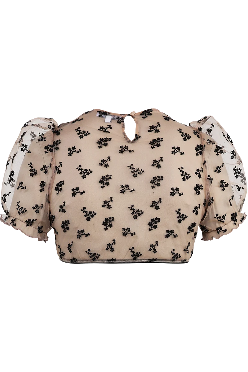 Dirndlbluse mit Samtblüten und Puffärmeln Kohlwies - nude schwarz