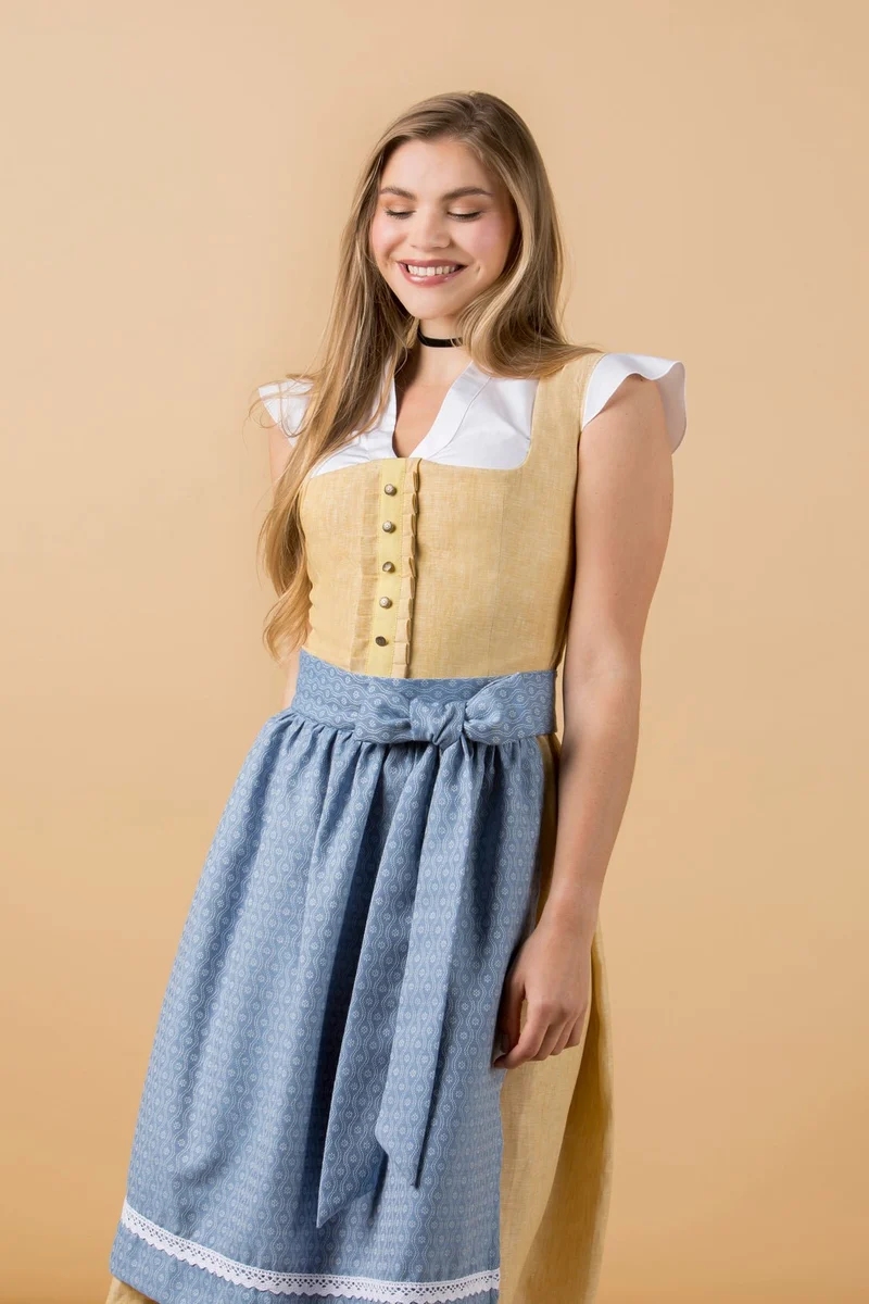 LEINEN DIRNDL TRADITIONAL GELB/ PAZIFIK