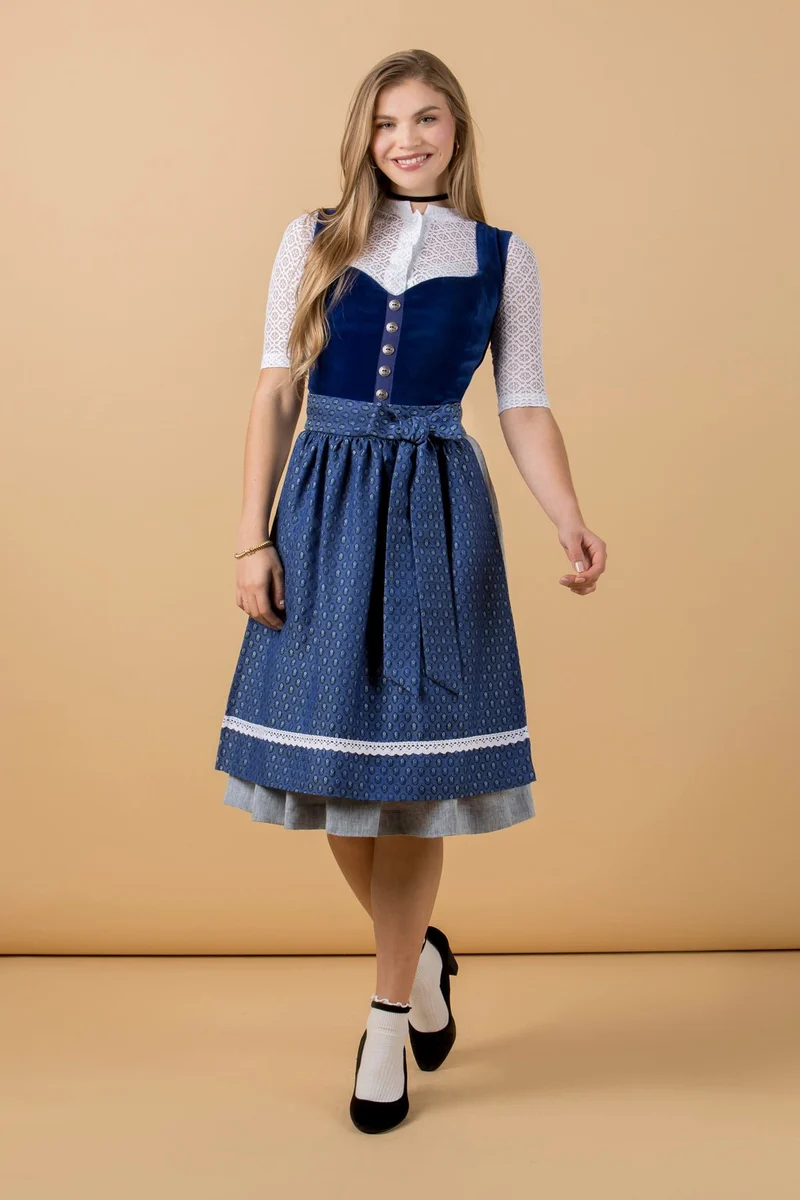 SAMT-JACQUARD DIRNDL KOBALTBLAU/ SILBER