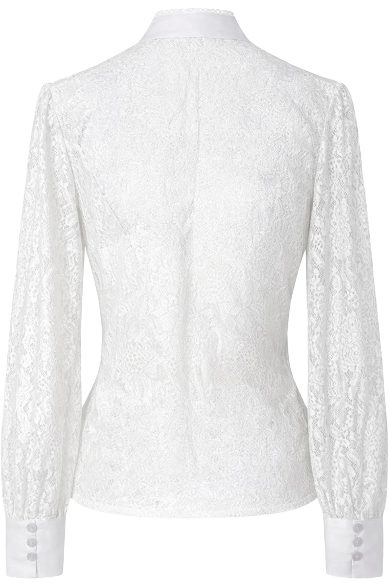 Damen Trachtenbluse hochgeschlossen mit floraler Spitze - weiß