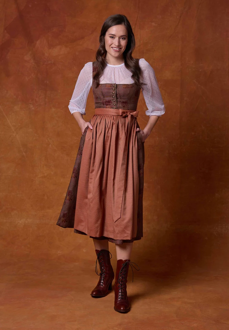 Rosenjacquard-Dirndl mit Samt-Borte
