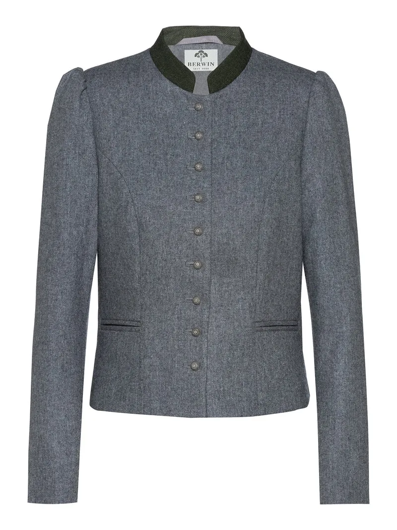 Kurze Lodenjacke mit Kontrast-Stehkragen