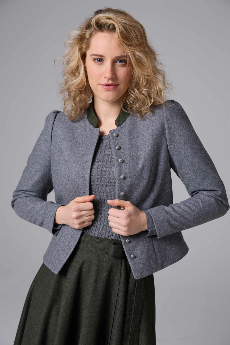 Kurze Lodenjacke mit Kontrast-Stehkragen