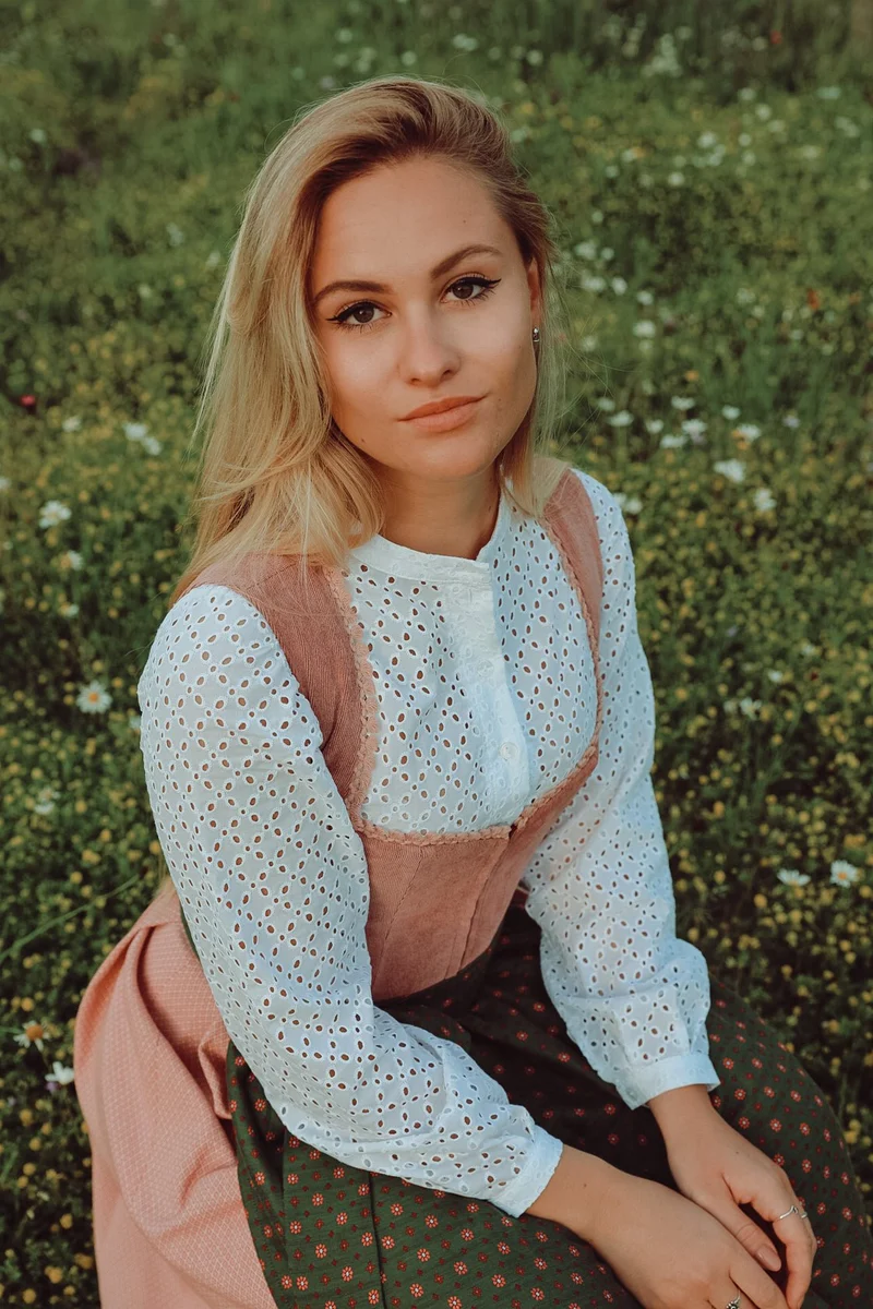 CORD DIRNDL FLORAL DOTS HUMMER/WALDGRUEN