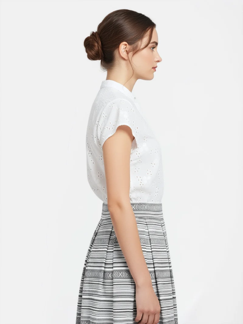 Allover-Strick Bluse mit kleinem V-Ausschnitt