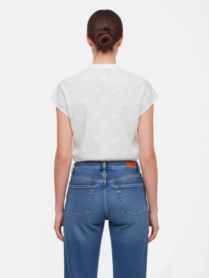 Allover-Strick Bluse mit kleinem V-Ausschnitt