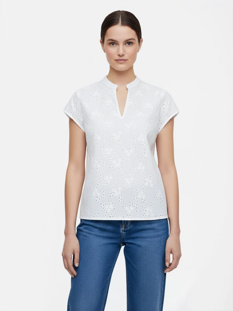 Allover-Strick Bluse mit kleinem V-Ausschnitt