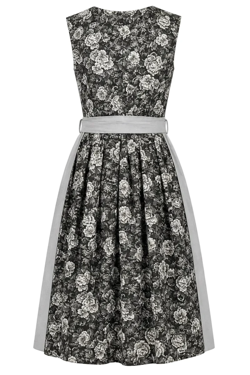 Dirndl mit Rosendruck und unifarbener Schürze