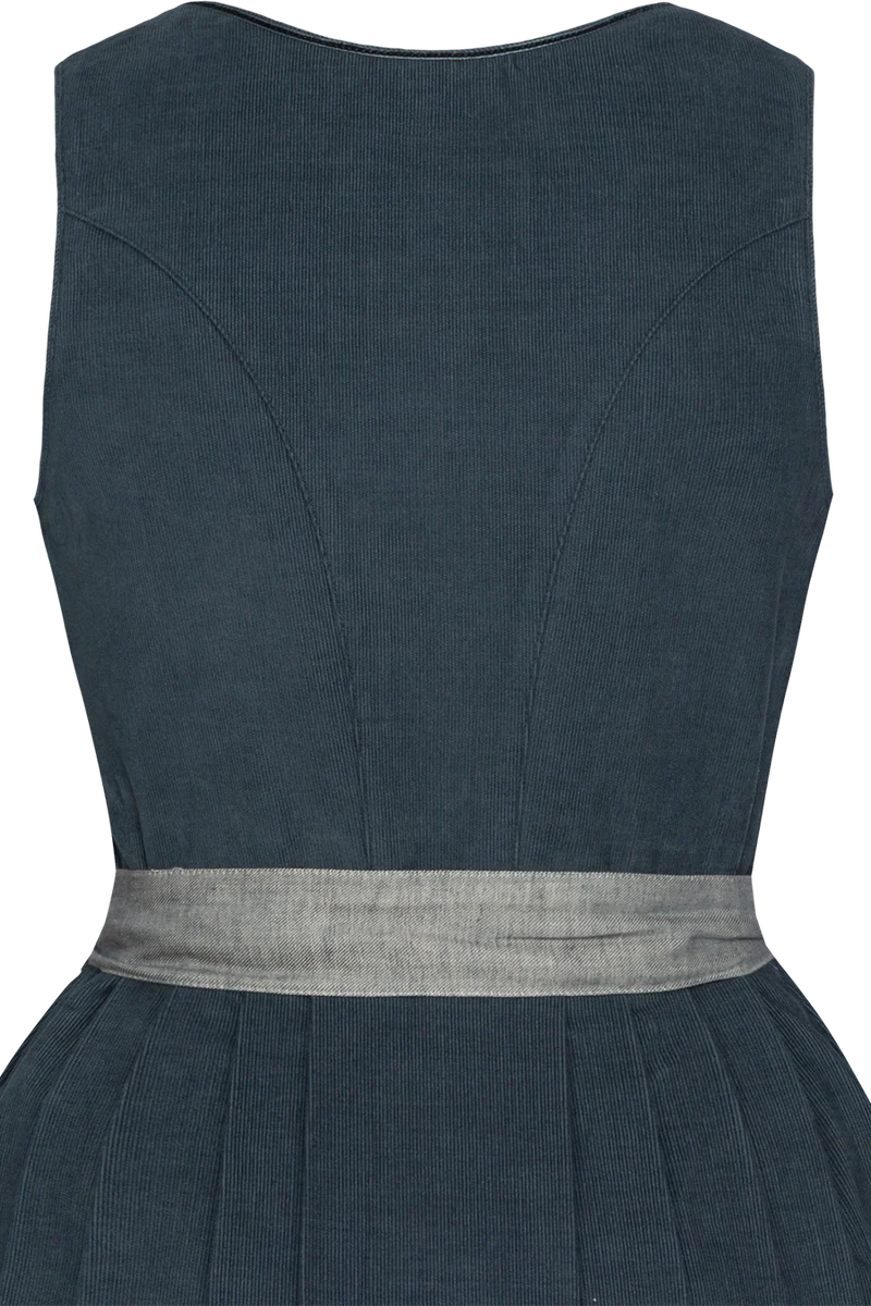 Langes Dirndl aus Cord mit Baumwollschürze - blau