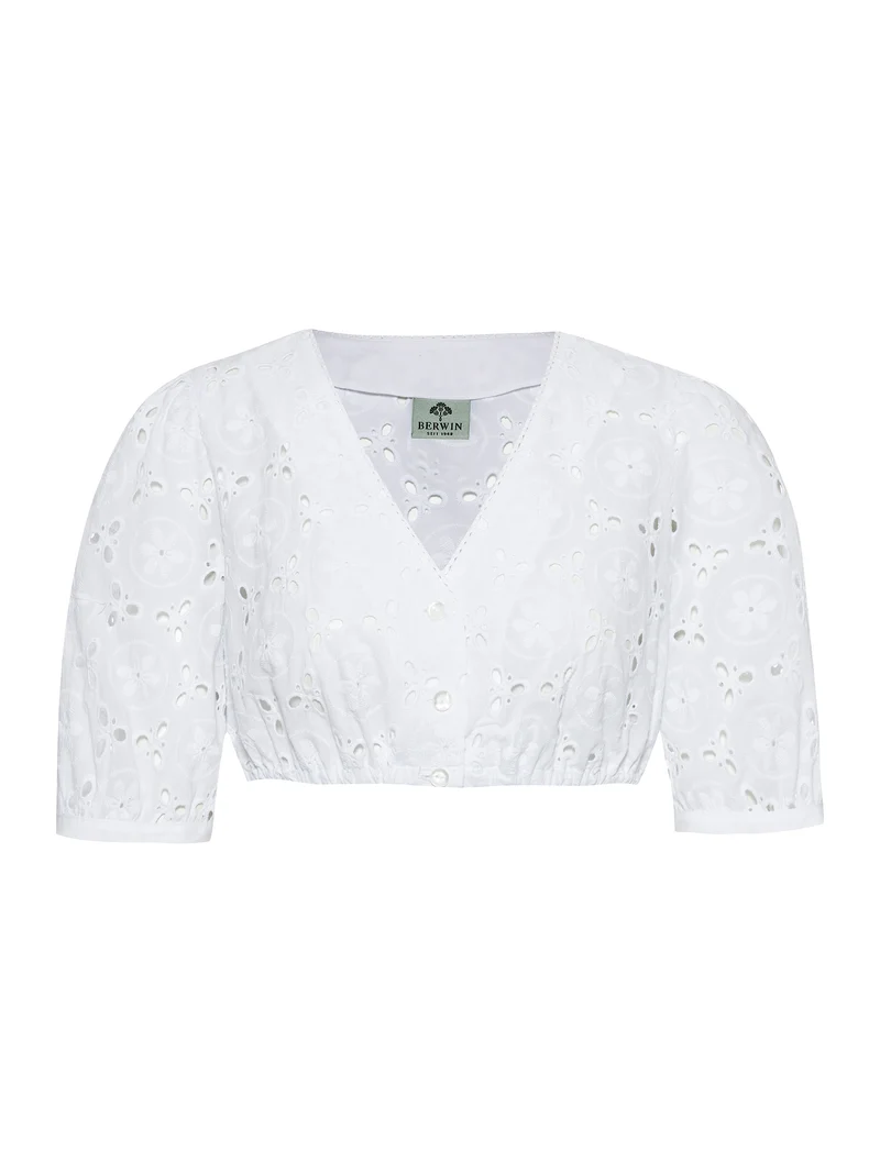 Lochmusterbluse mit Wellenpaspel & Halbarm