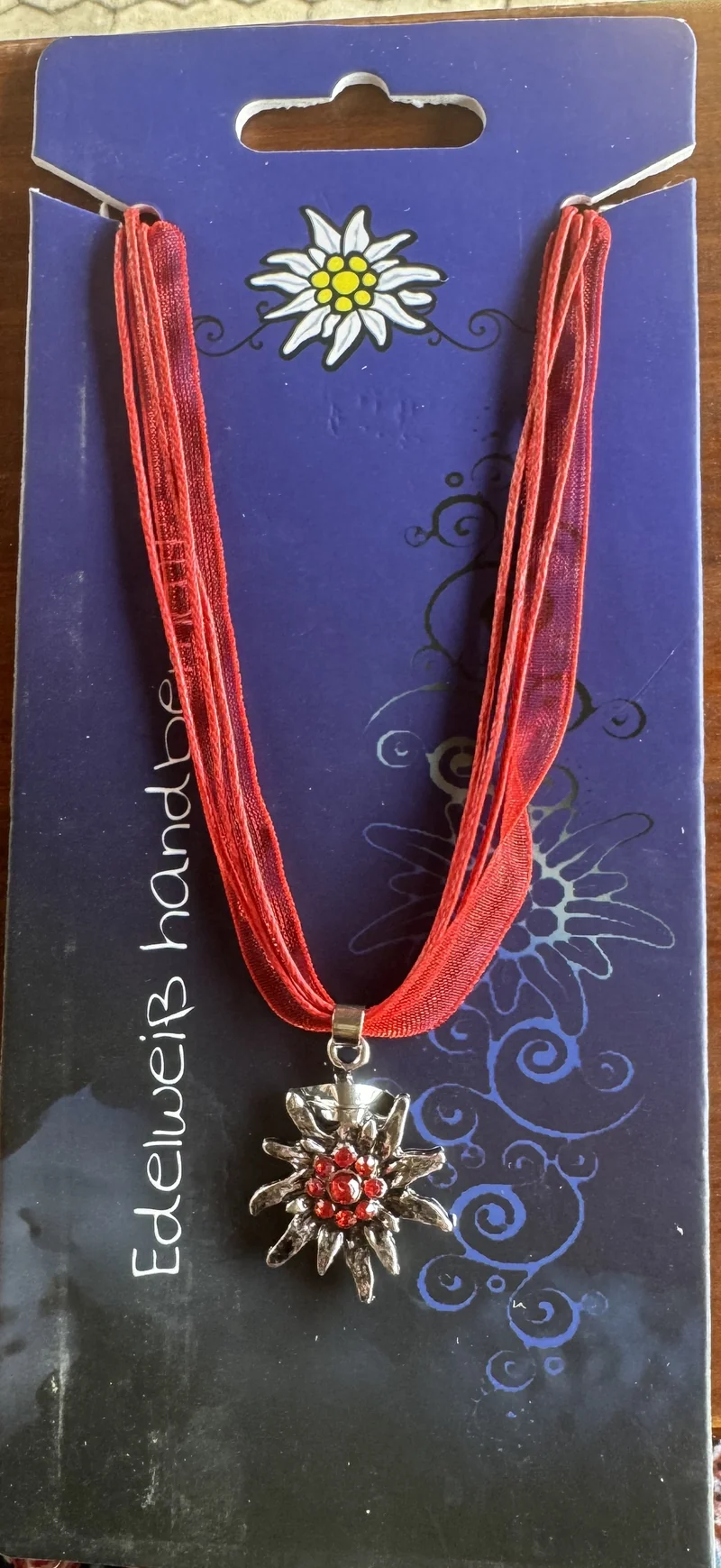 Trachten Kette mit großem Edelweiß, Alpencollier, verschiedene Farben