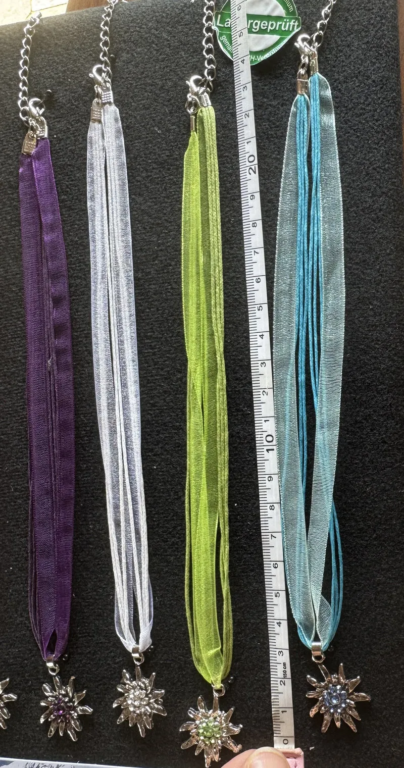 Trachten Kette mit großem Edelweiß, Alpencollier, verschiedene Farben