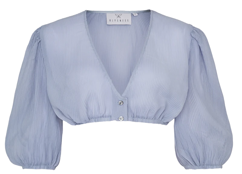 Dirndlbluse Alpenfee, Penelope, Ballonärmel, blau, Plissee