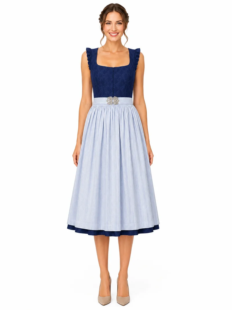 Flügelarm-Dirndl mit Streifenschürze