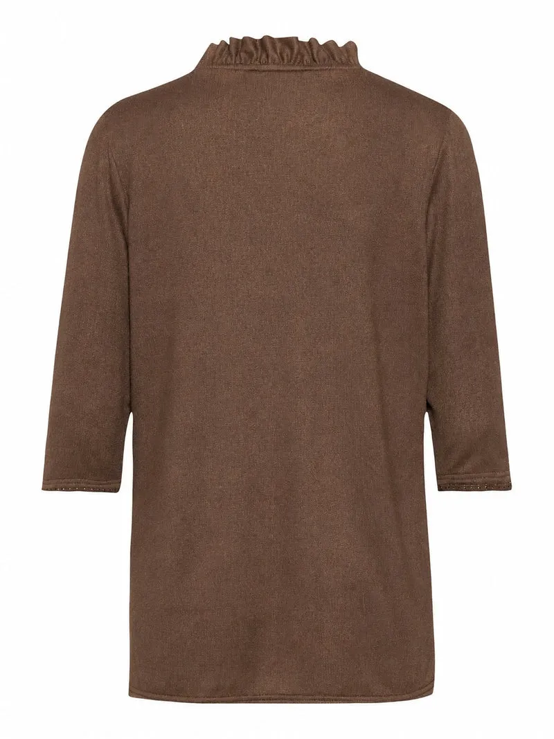 Leichter Strickpulli mit Rüschen-V-Ausschnitt