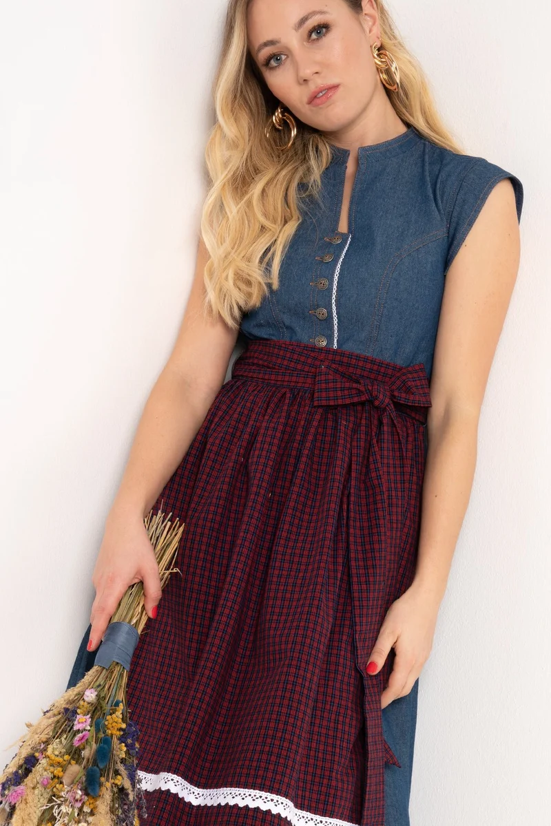 JEANS DIRNDLKLEID MITTELBLAU/ ROT