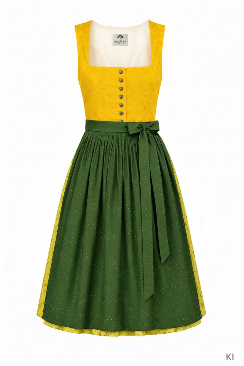 Traditionelles gelb-grünes Dirndlkleid mit Leinen
