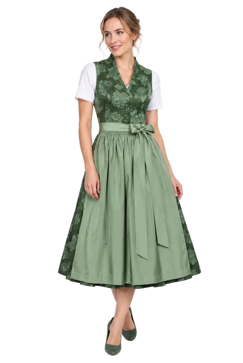 Rosendruck-Dirndl mit Stehkragen