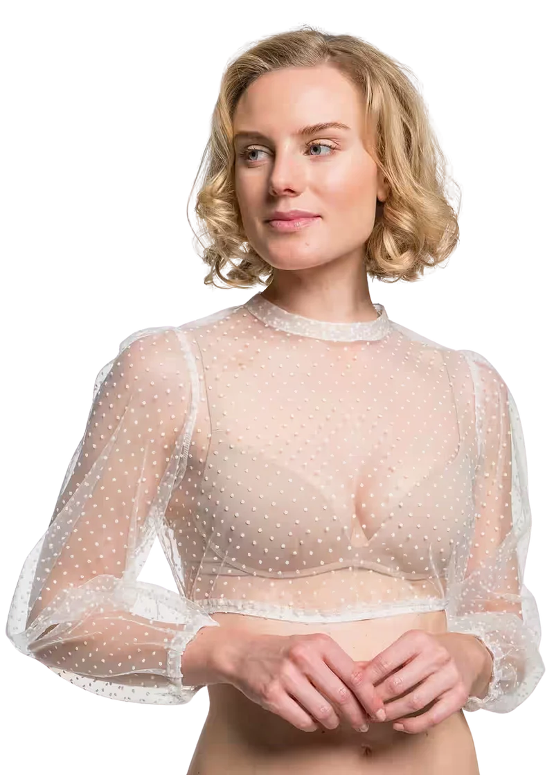 Dirndlbluse, Spieth & Wensky, Eduarda, transparent, weiß, langarm