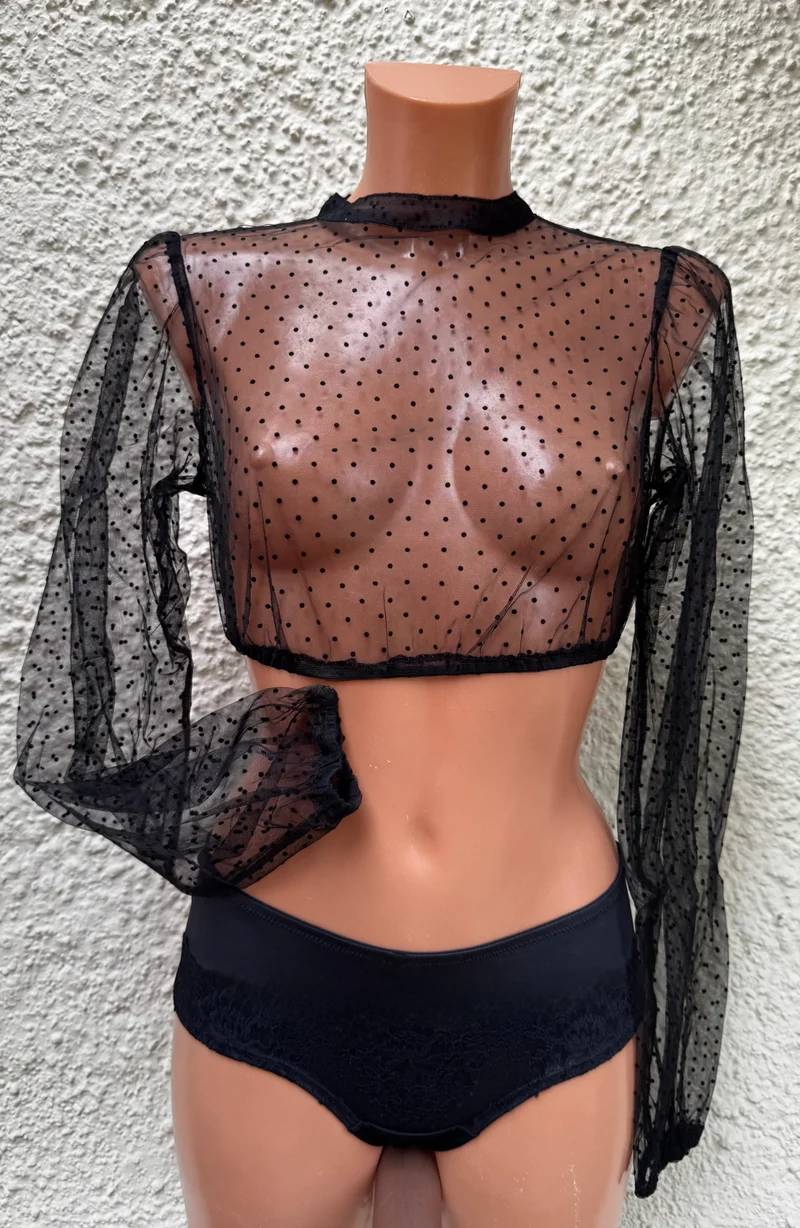 Dirndlbluse, Spieth & Wensky, Eduarda, transparent, schwarz, langarm