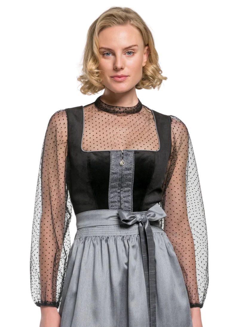 Dirndlbluse, Spieth & Wensky, Eduarda, transparent, schwarz, langarm