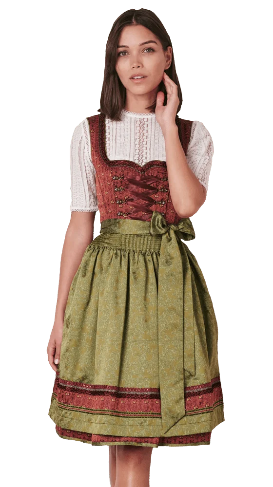 Dirndl Krüger Madl, Helmina, Midi 60 cm, Rost, Grün, Gr. 42